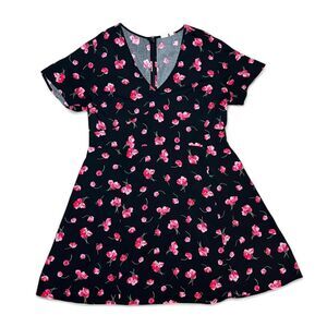 Gap Women's Black Viscose Floral V-Neck Dress